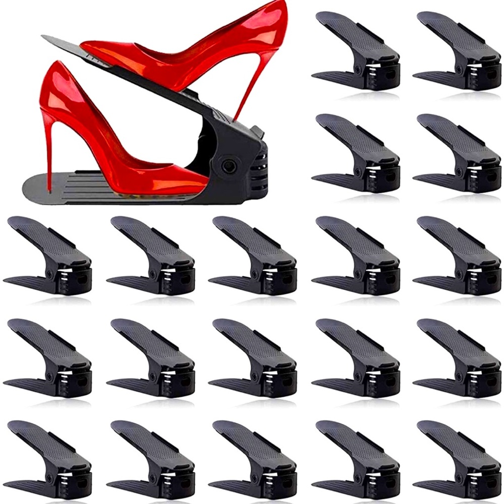 Shoe Organizers Adjustable Shoe Stackers 20pk-BLACK